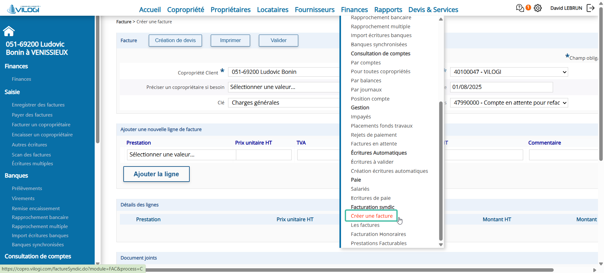 Créer une facture de prestation à la copropriété Tutoriel logiciel immobilier pour syndics et administrateurs de biens